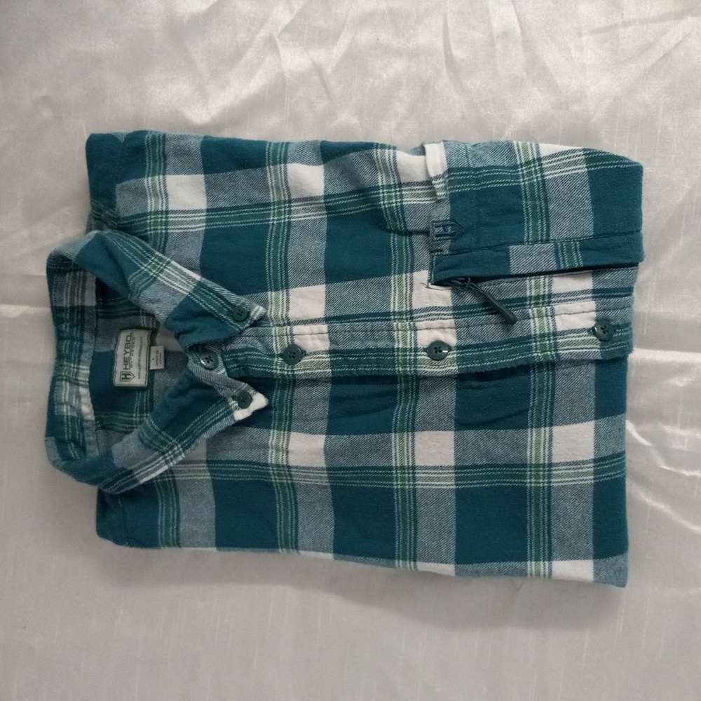 HeyBo Outdoors Mens Long Sleeve PLAID Button Up Shirt Size Large
